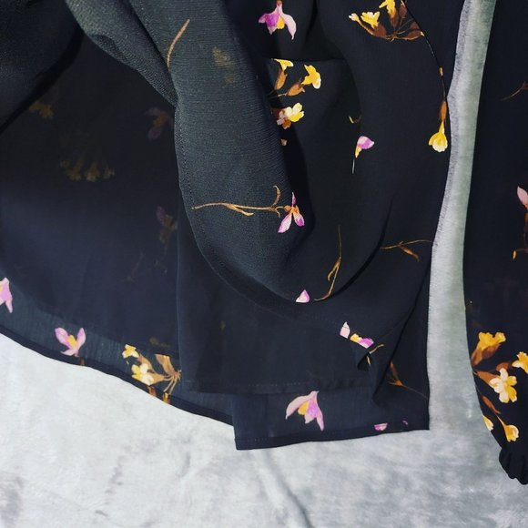 Madewell Womens S Black Floral Smocked Blouse Long Sleeve Romantic Boho Chic - Picture 10 of 13